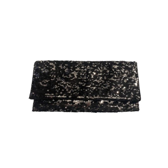 BCBGMAXAZRIA Black/Silver Sequin Clutch w/ Long Shoulder Coil Strap NWOT - Picture 1 of 12